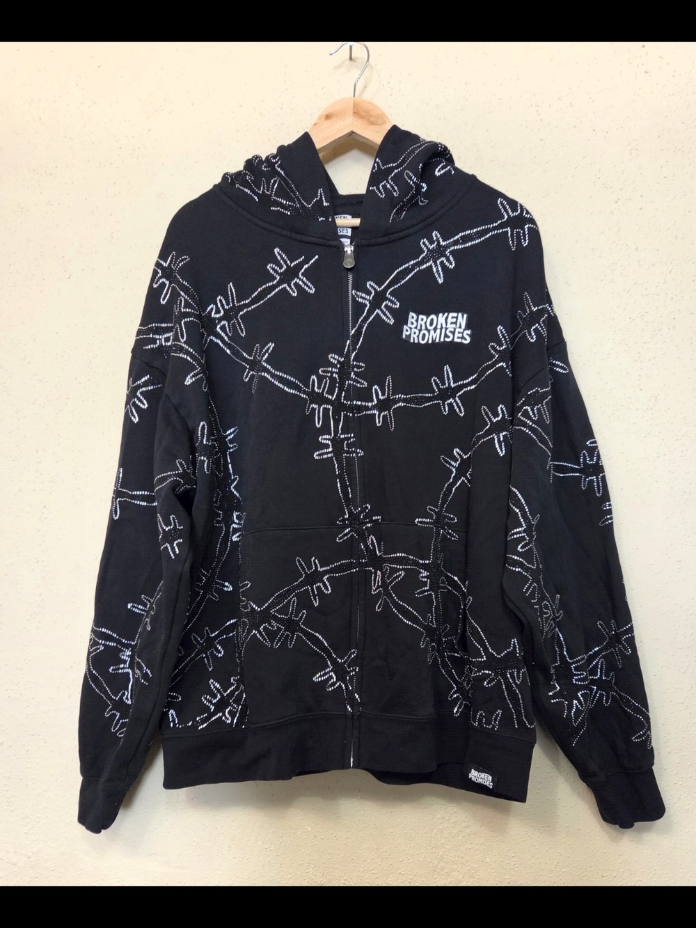 Broken Promises Hoodie Mens Large Black Barbed Wire Zip Streetwear